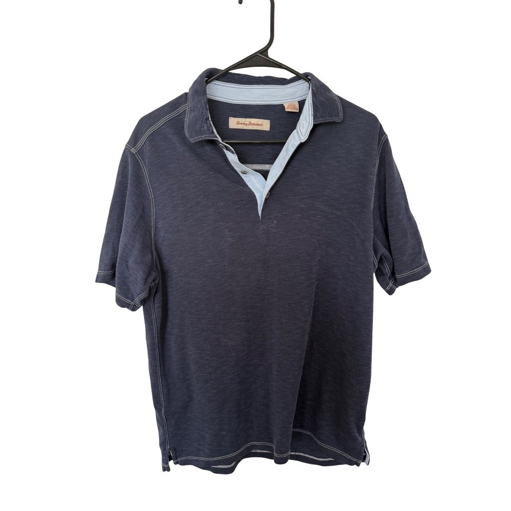 Tommy Bahama Mens Polo Shirt Navy Blue Short Sleeve Button Up Size M